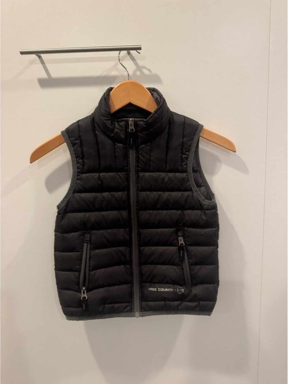 Free Country Kids Black Puffer Vest Size XS 5/6 Lightweight Full Zip